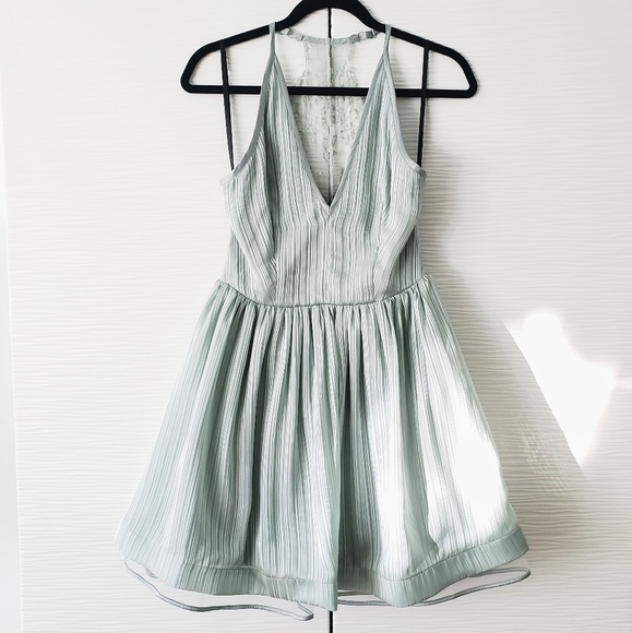Bebe Lace Back Metallic Stripe Dress in Mint - Picture 4 of 8